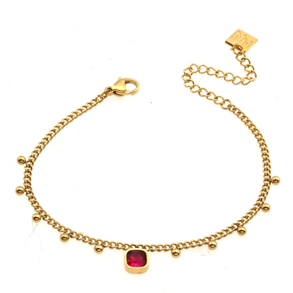 ROWEN Beaded Chain Bracelet with a Red Crystal Charm
