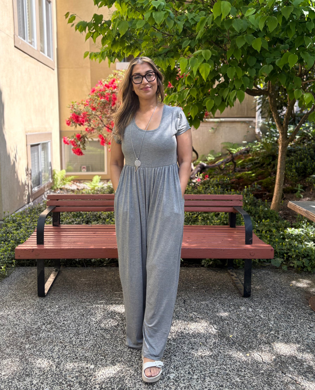 The Short Sleeve Palazzo Romper