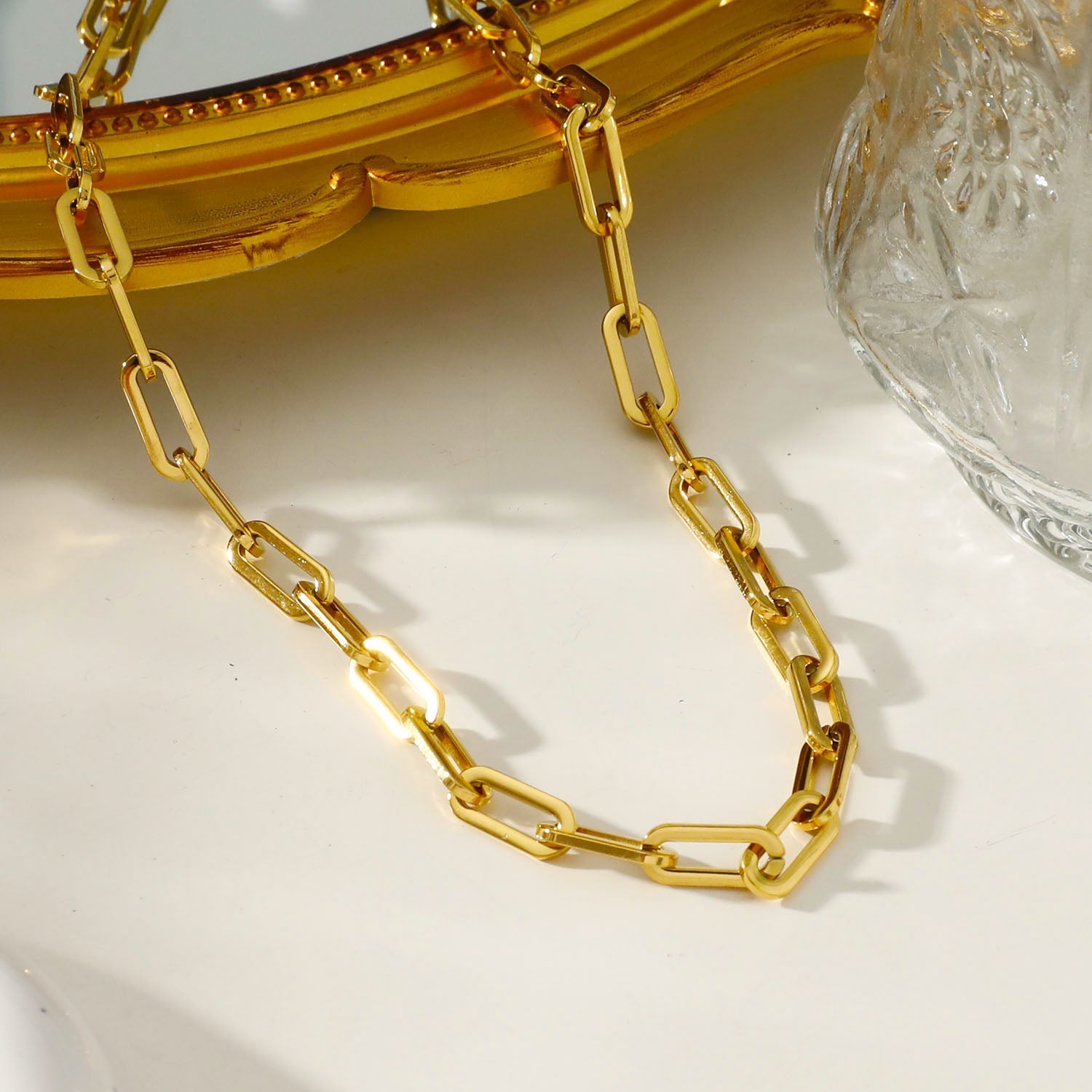 JACINTA: Contemporary Paper Clip Gold Chain Necklace